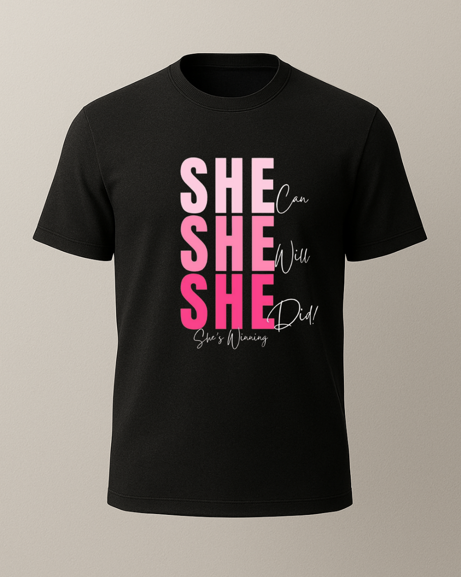 She Baskılı T-Shirt