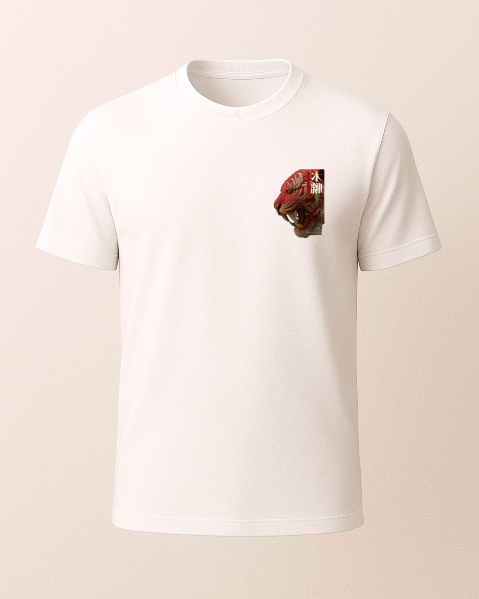 Kırmızı Etnik Kaplan Baskılı T-Shirt