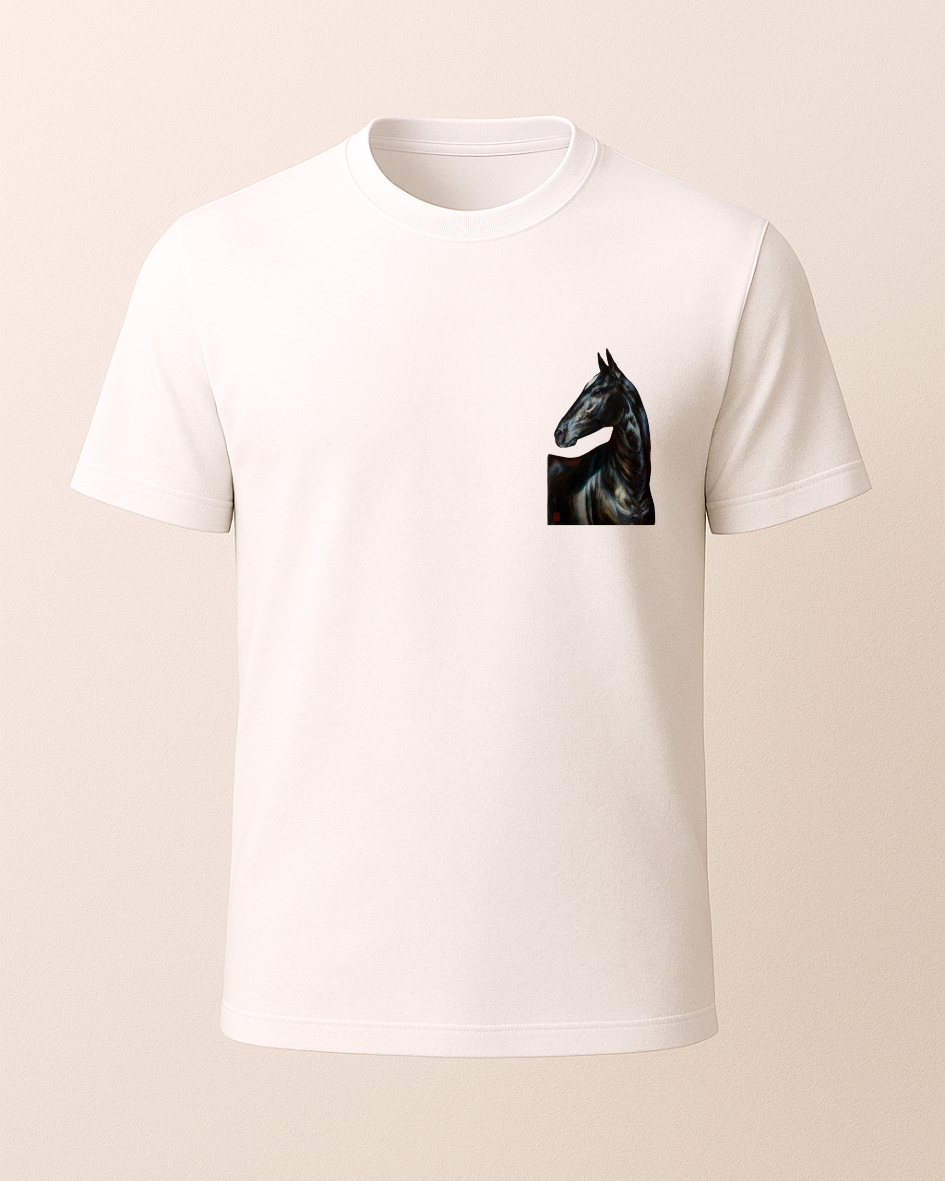 Etnik Siyah At Baskılı T-Shirt