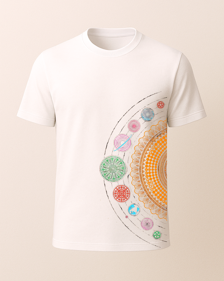 Yandan Gezegen Sistemi Baskılı T-Shirt