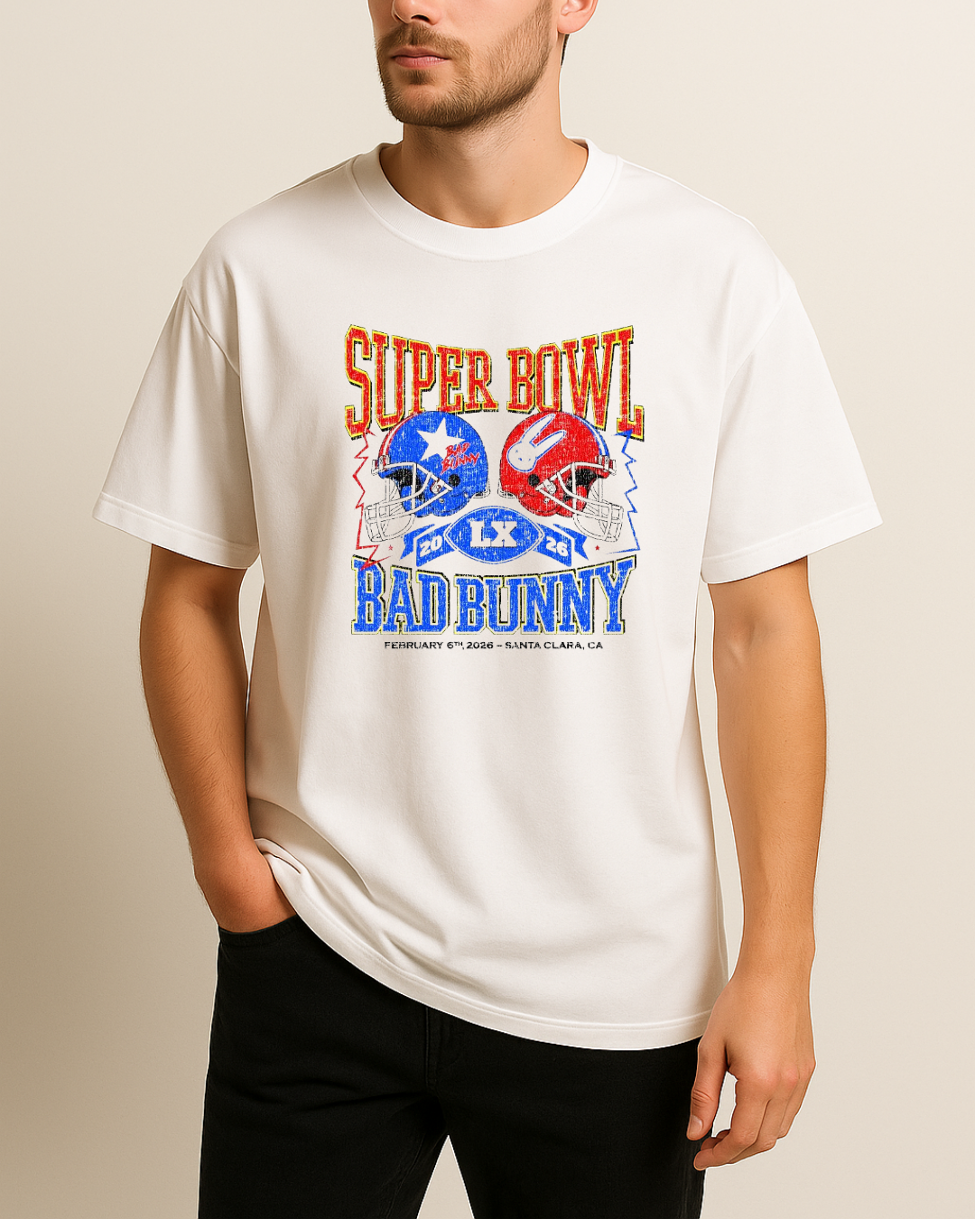 Super Bowl Bad Bunny Baskılı T-Shirt