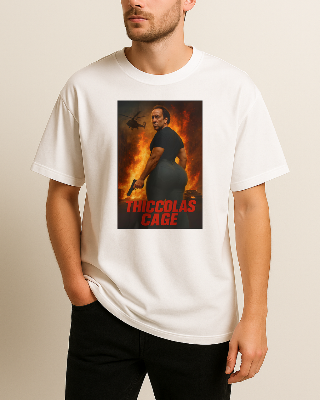 Tricolas Cage Baskılı Tişört