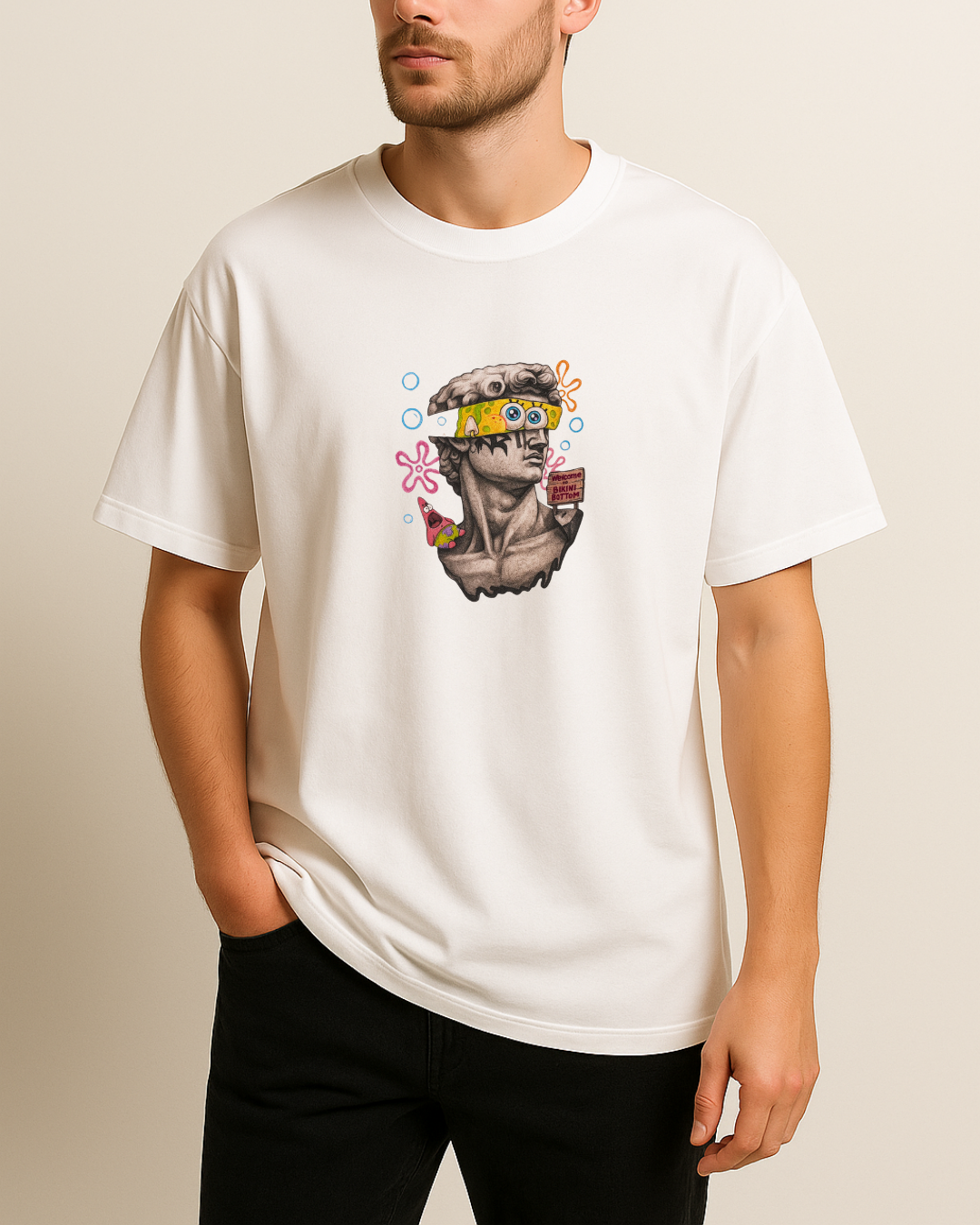 Sunger David Heykeli Baskılı T-Shirt