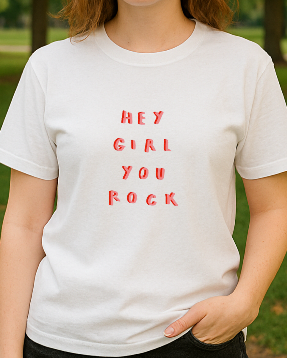 Hey Girl You Rock Baskıllı T-Shirt
