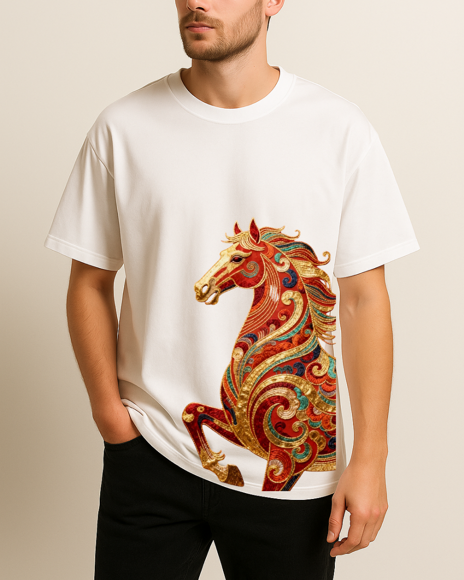 Sanatsal At Baskılı T-Shirt