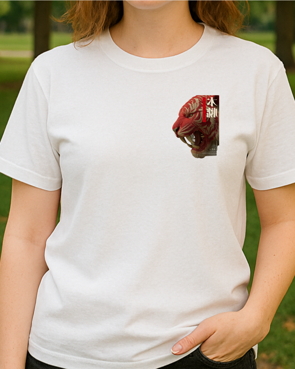 Kırmızı Etnik Kaplan Baskılı T-Shirt