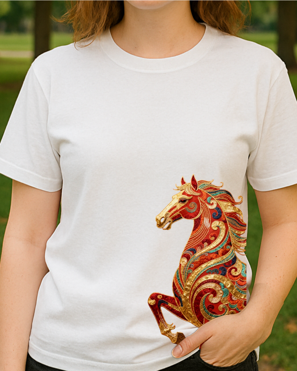 Sanatsal At Baskılı T-Shirt