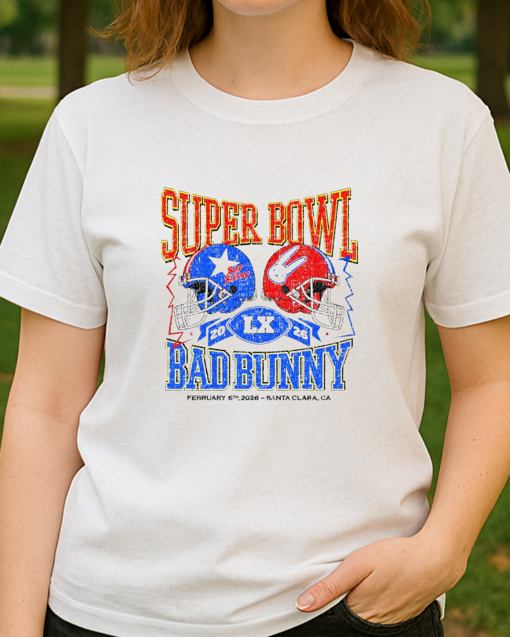 Super Bowl Bad Bunny Baskılı T-Shirt