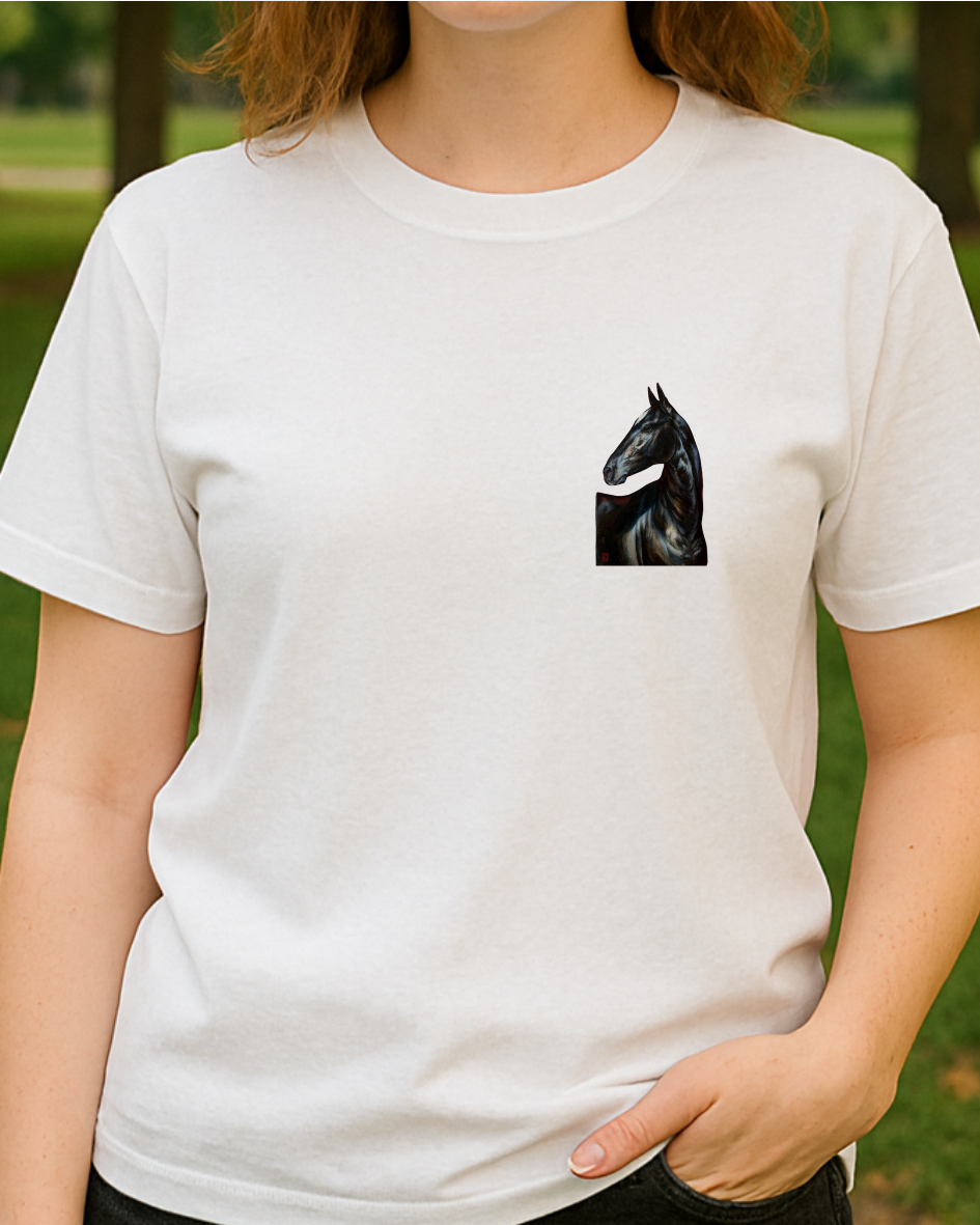 Etnik Siyah At Baskılı T-Shirt