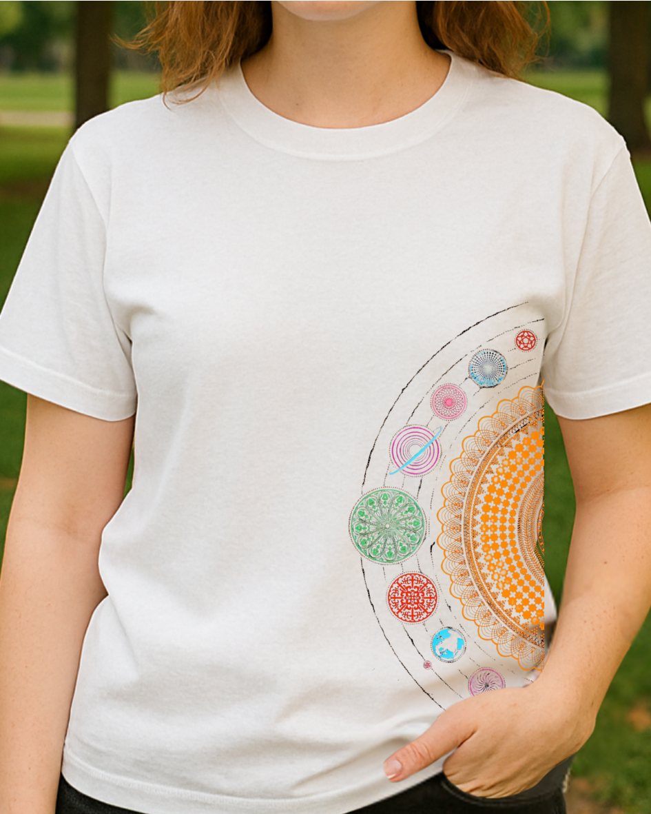 Yandan Gezegen Sistemi Baskılı T-Shirt