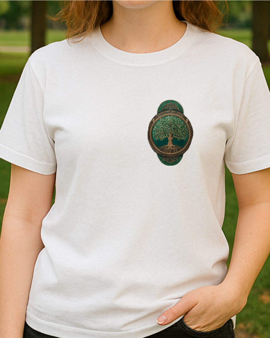 Etnik Ağaç Temalı Baskılı Tişört