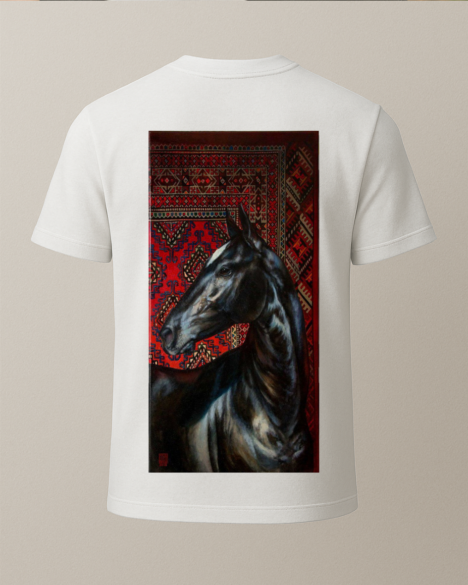 Etnik Siyah At Baskılı T-Shirt