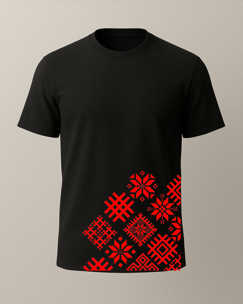 Kırmızı Etnik Motifler Baskılı T-Shirt