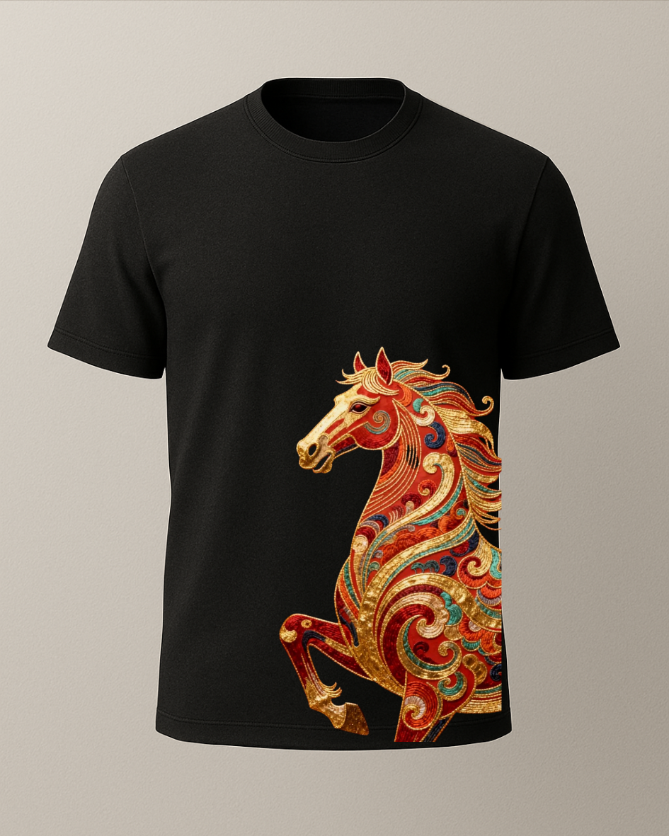 Sanatsal At Baskılı T-Shirt