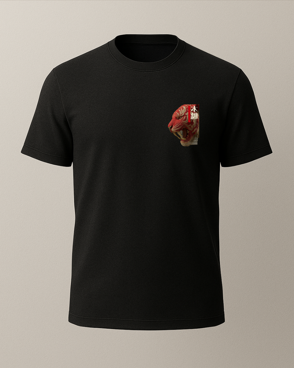 Kırmızı Etnik Kaplan Baskılı T-Shirt