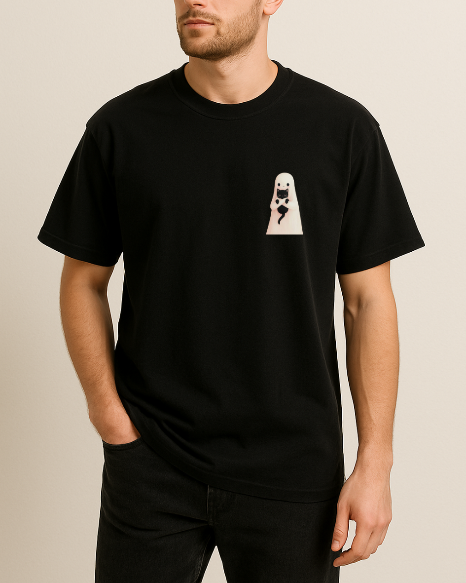 Kedi ve Hayalet Baskılı Tişört