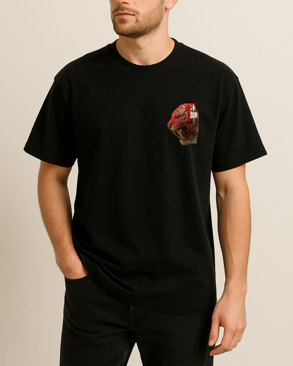 Kırmızı Etnik Kaplan Baskılı T-Shirt