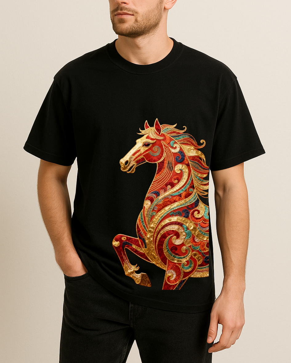 Sanatsal At Baskılı T-Shirt