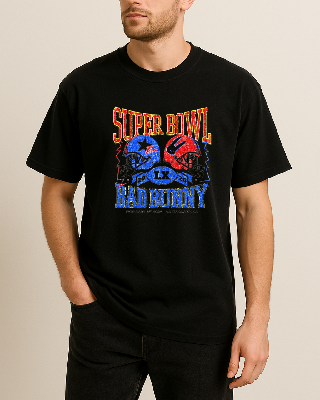 Super Bowl Bad Bunny Baskılı T-Shirt