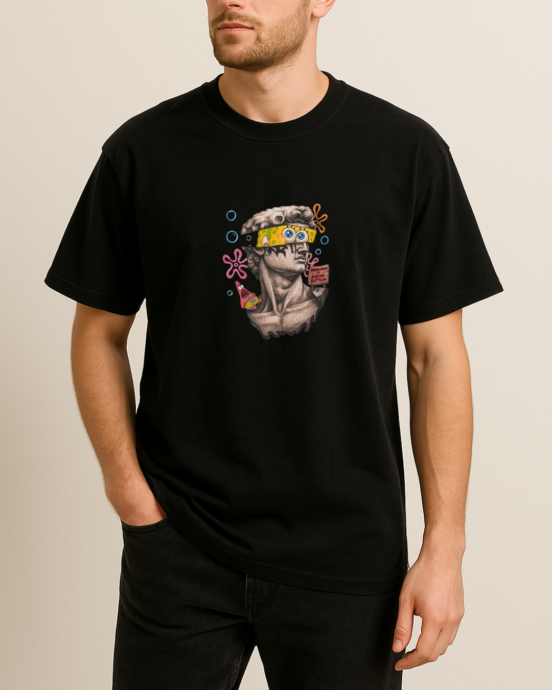 Sunger David Heykeli Baskılı T-Shirt