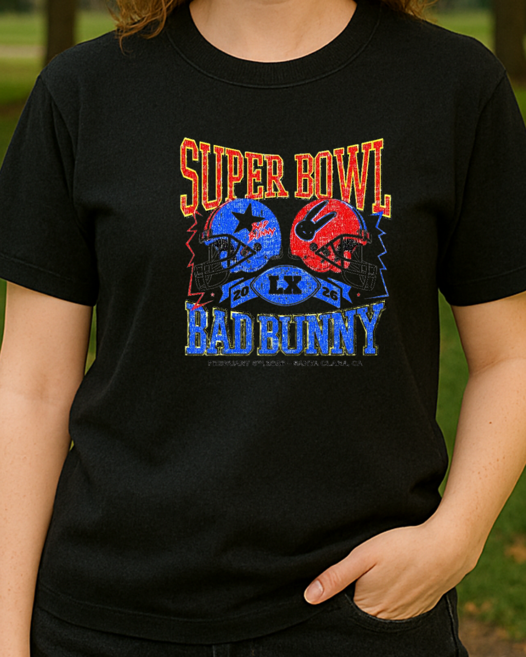 Super Bowl Bad Bunny Baskılı T-Shirt
