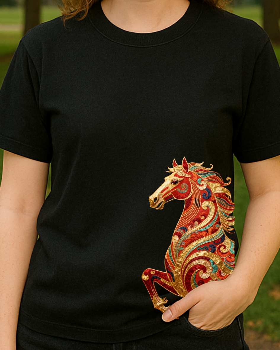 Sanatsal At Baskılı T-Shirt