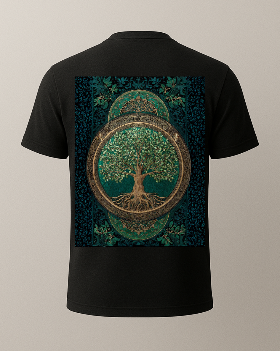 Etnik Ağaç Temalı Baskılı Tişört