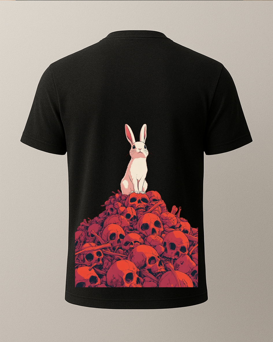 Kuru Kafa ve Tavşan Baskılı Tişört