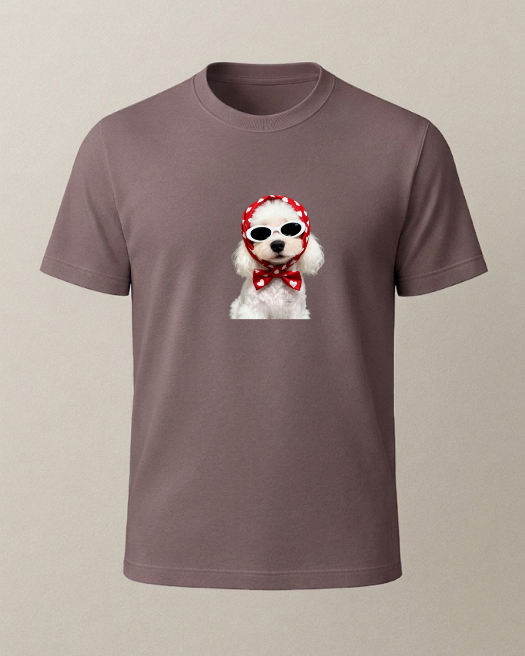Başörtülü Beyaz Köpke Baskılı T-Shirt
