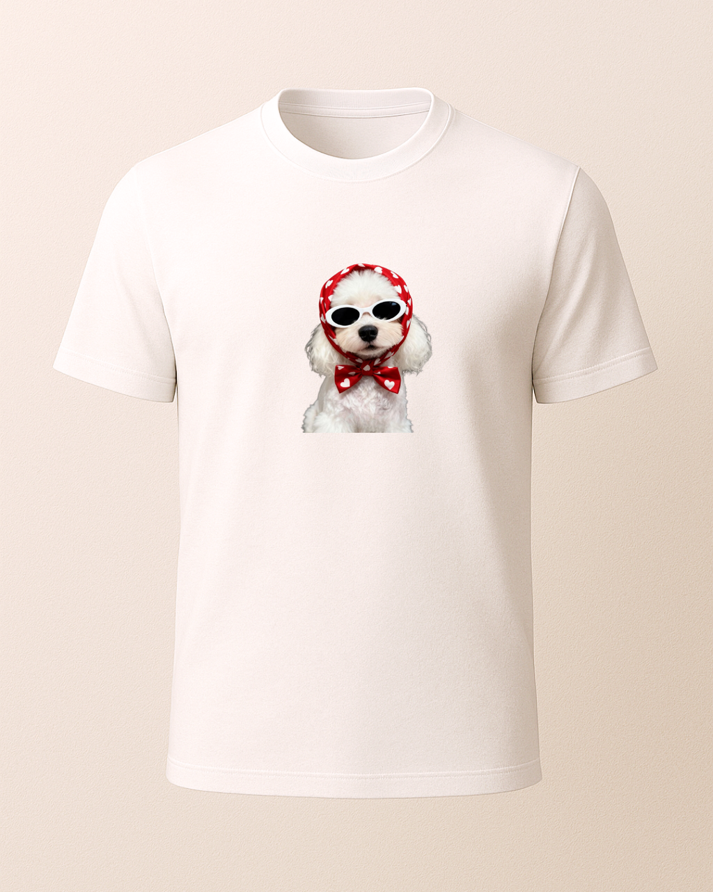 Başörtülü Beyaz Köpke Baskılı T-Shirt