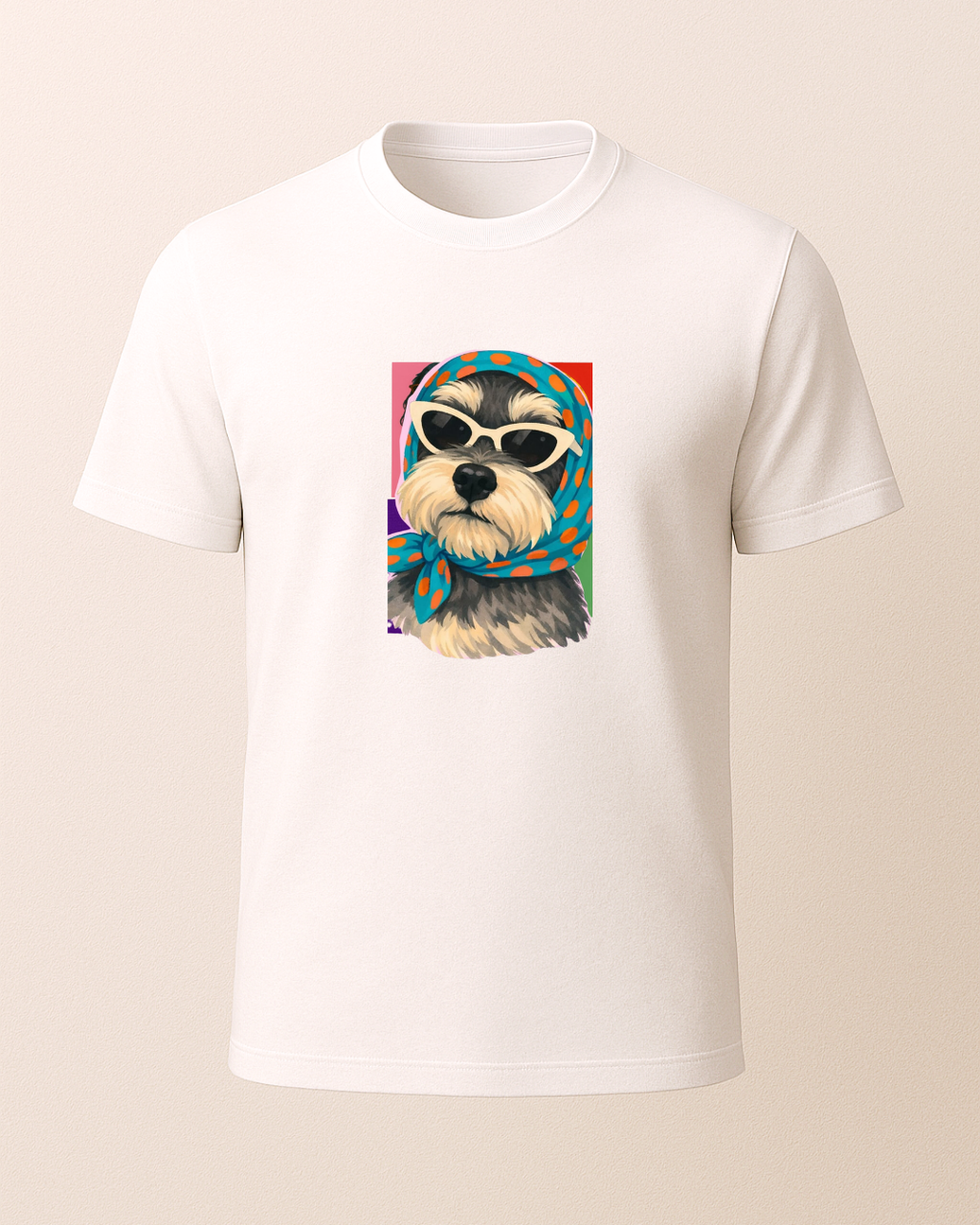 Başörtülü Gözlükü Renkli Köpke Baskılı T-Shirt