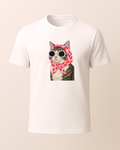 Pembe Başörtülü Gözlüklü Tekir Kedi Baskılı T-Shirt