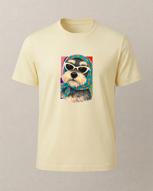 Başörtülü Gözlükü Renkli Köpke Baskılı T-Shirt