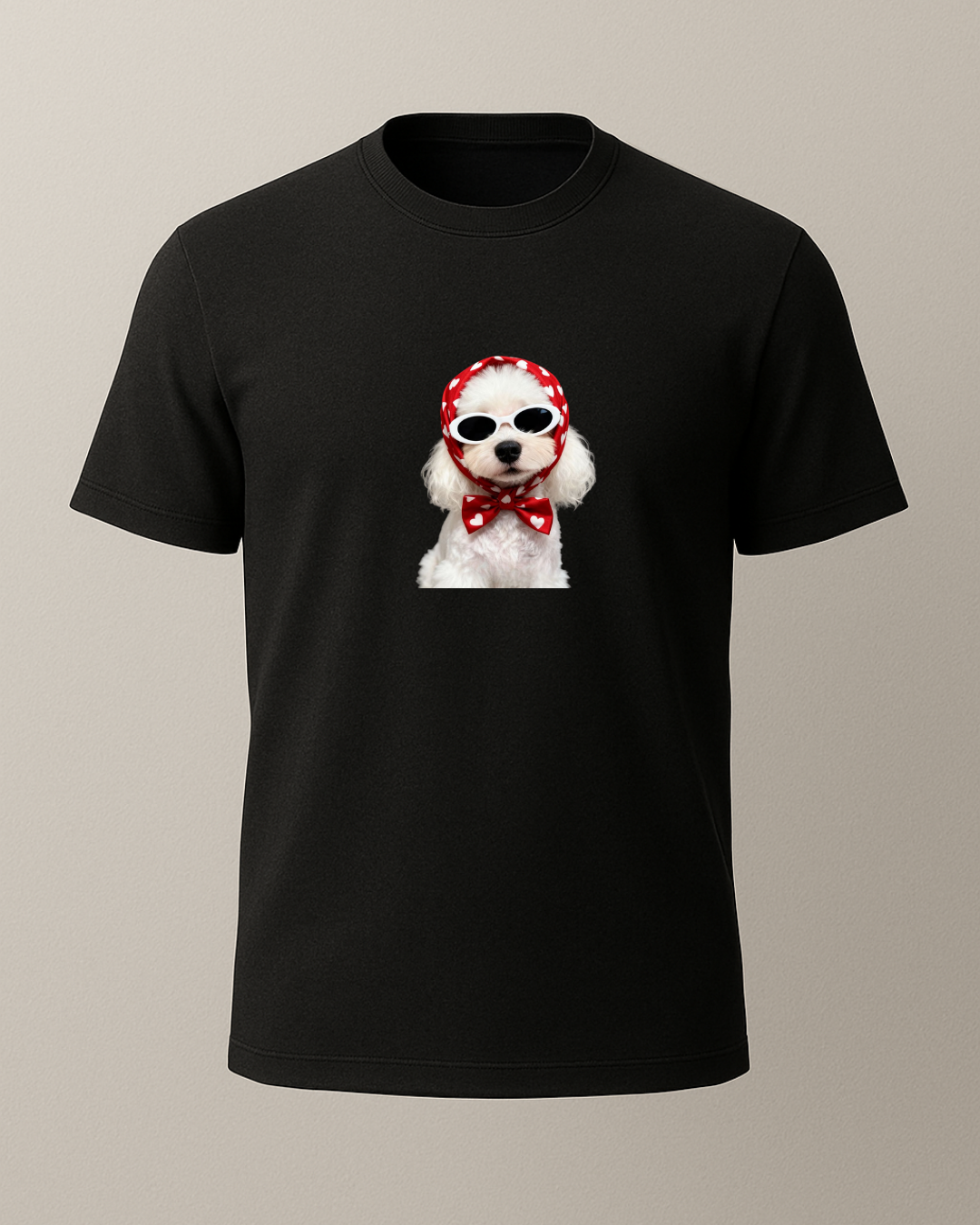 Başörtülü Beyaz Köpke Baskılı T-Shirt