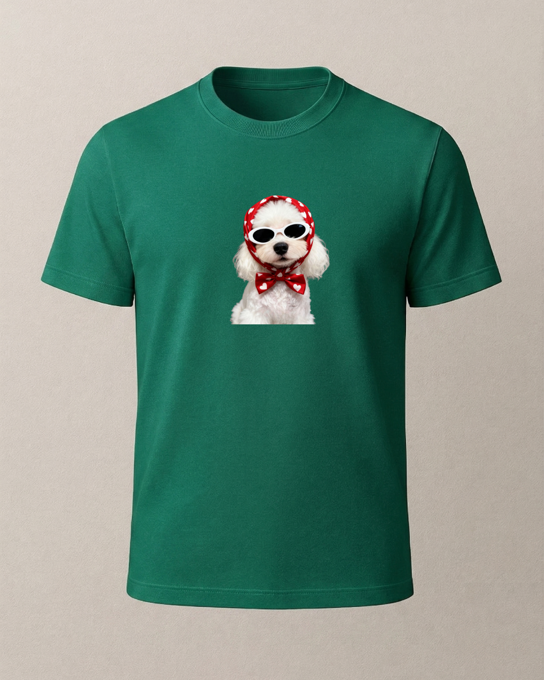 Başörtülü Beyaz Köpke Baskılı T-Shirt