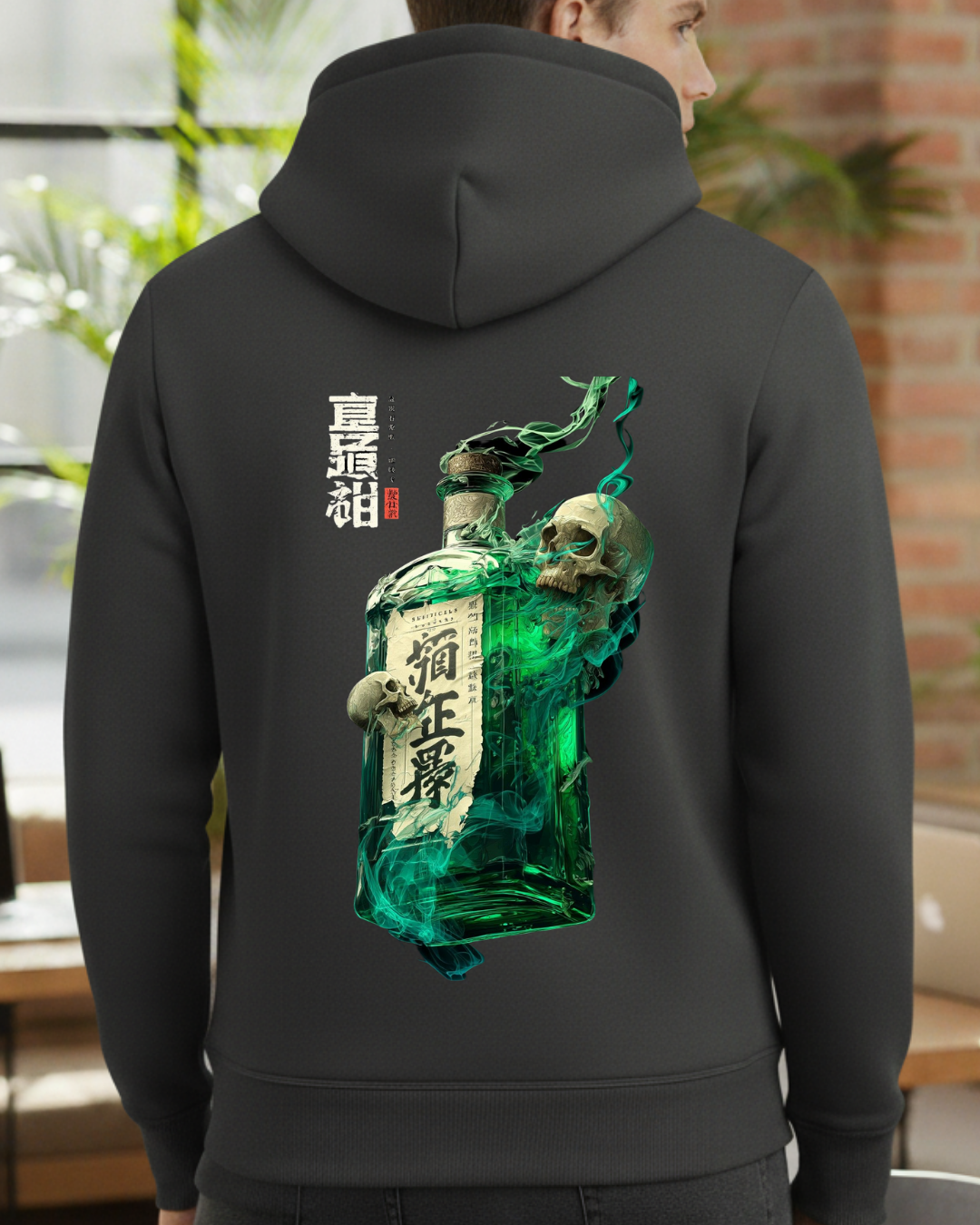 Yeşil Şişe ve Kuru Kafa Baskılı Sweatshirt - Görsel 7