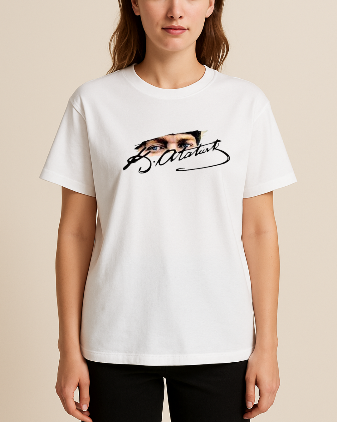 K. Atatürk İmzası ve Gözleri Baskıılı T-Shirt - Görsel 5