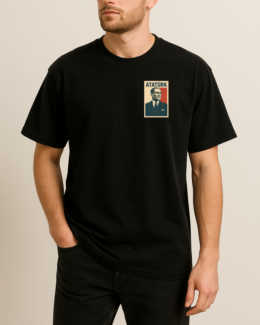 Retro Atatürk Portresi Baskılı T-Shirt - Görsel 2