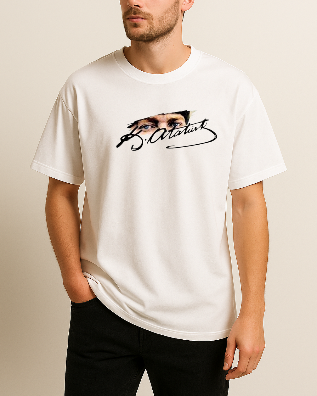 K. Atatürk İmzası ve Gözleri Baskıılı T-Shirt
