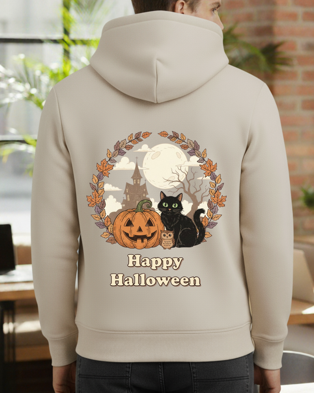 Happy Hallowen- Balkabağı/Kedi ve Baykuş Baskılı Sweatshirt - Görsel 5