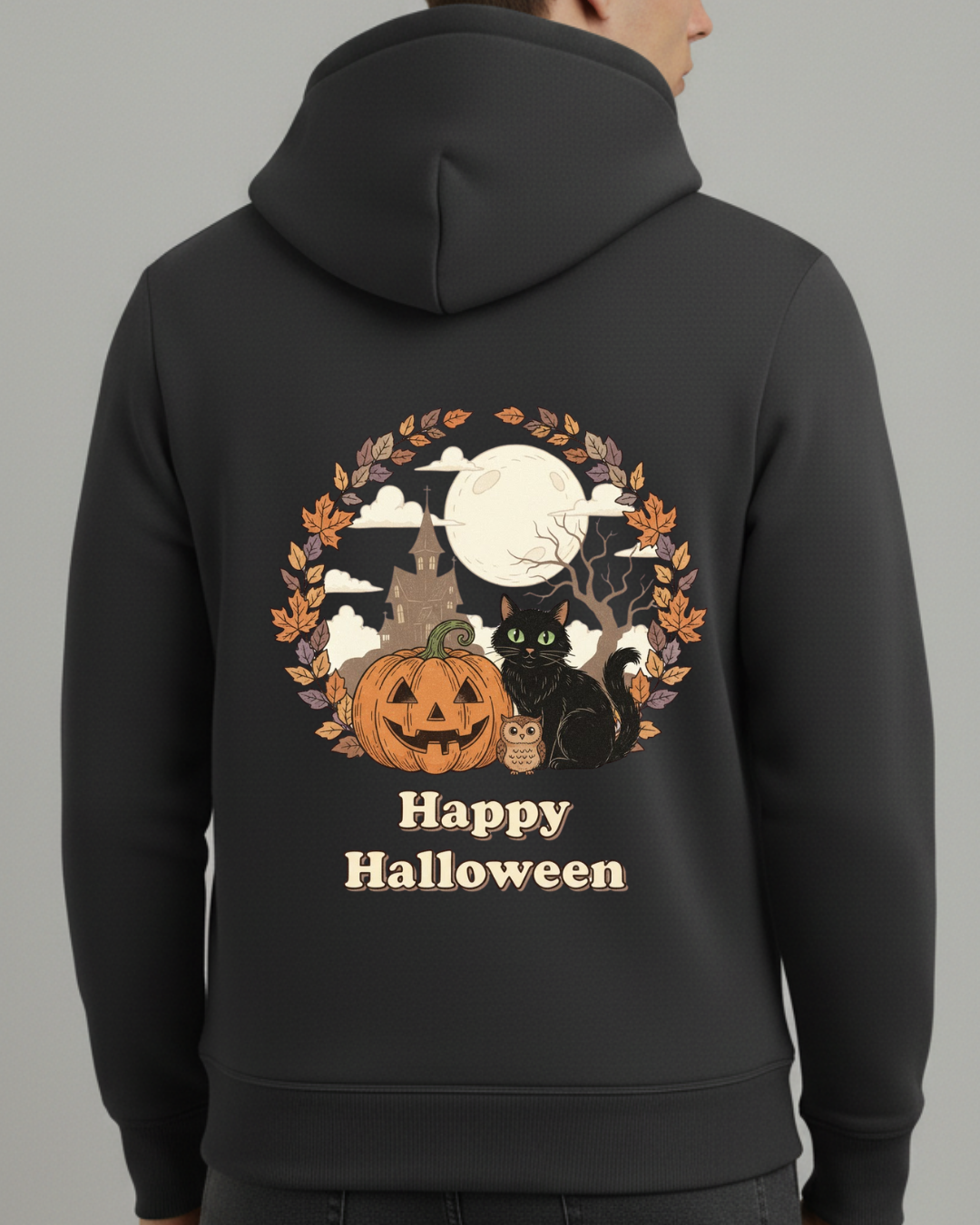 Happy Hallowen- Balkabağı/Kedi ve Baykuş Baskılı Sweatshirt - Görsel 9