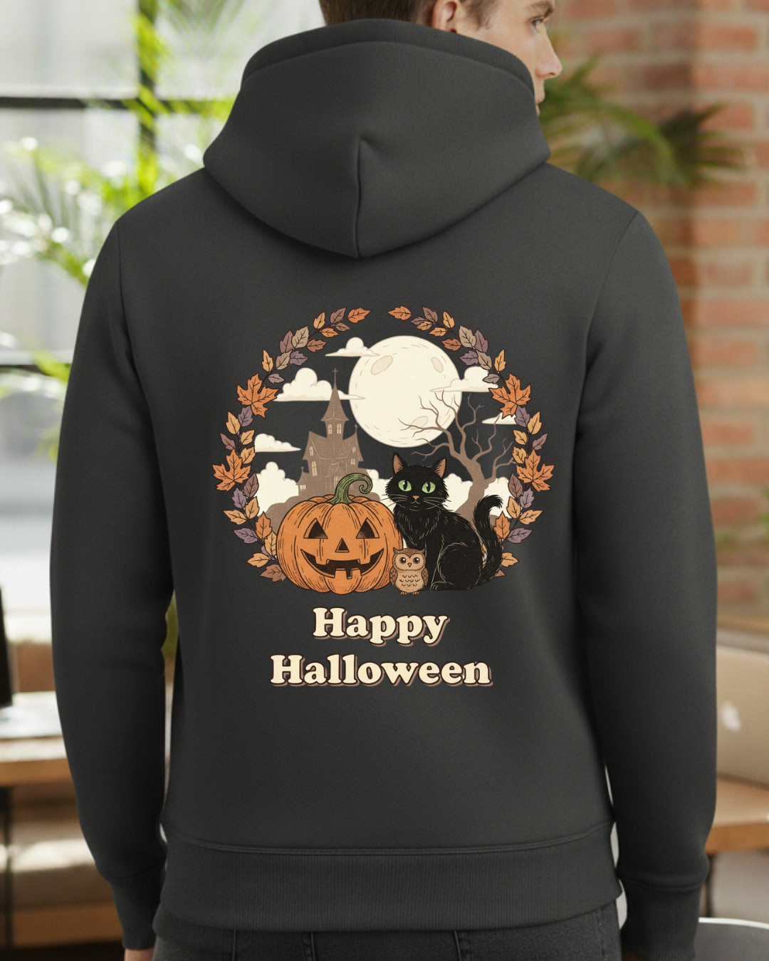 Happy Hallowen- Balkabağı/Kedi ve Baykuş Baskılı Sweatshirt - Görsel 11