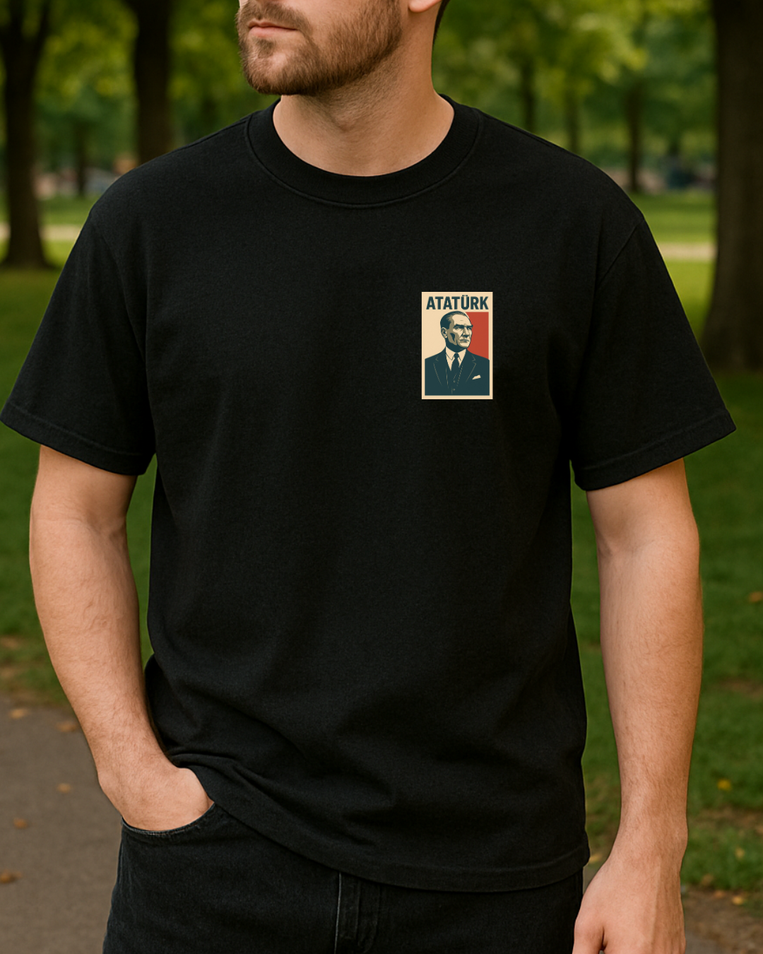Retro Atatürk Portresi Baskılı T-Shirt