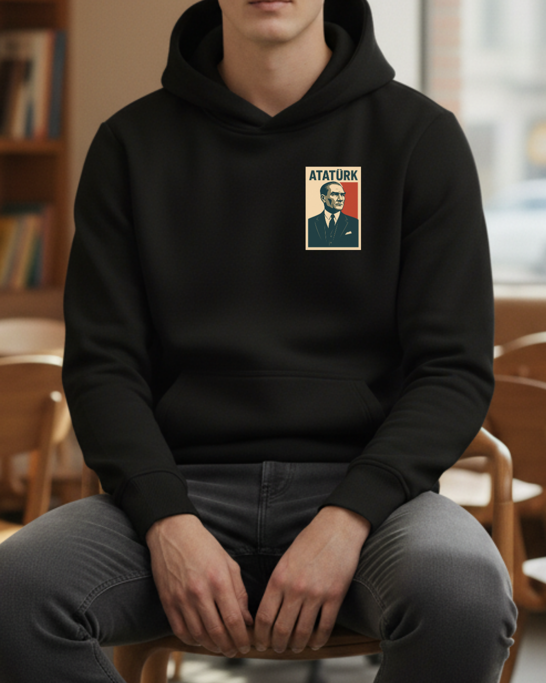 Retro Tarzı Atatürk Portresi Baskılı Sweatshirt - Görsel 5