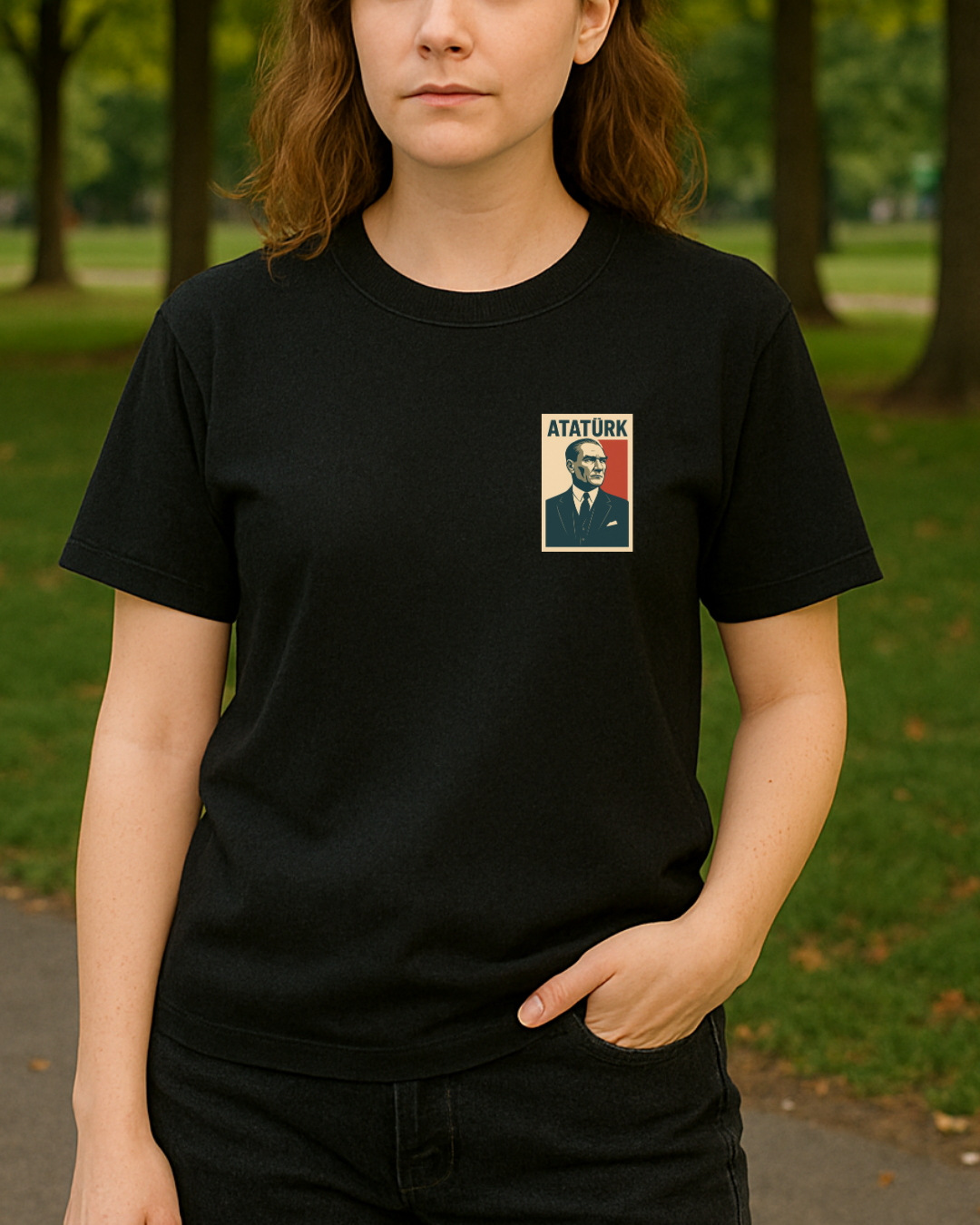 Retro Atatürk Portresi Baskılı T-Shirt - Görsel 7