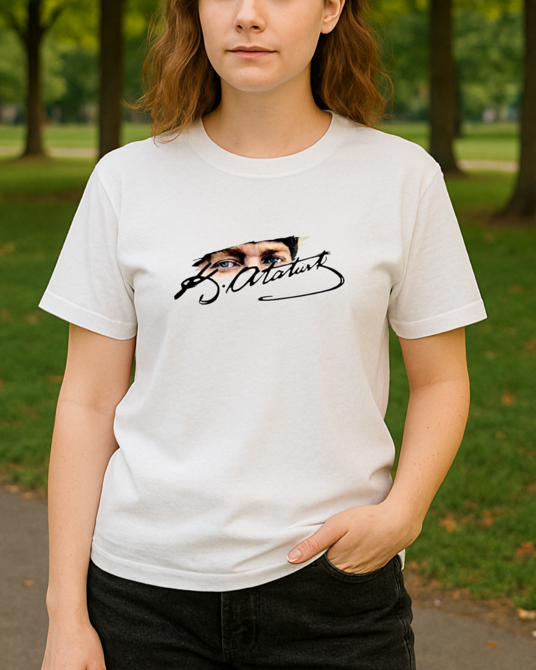 K. Atatürk İmzası ve Gözleri Baskıılı T-Shirt - Görsel 7
