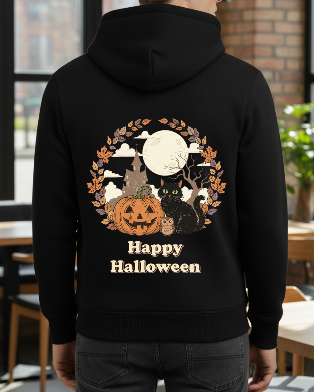 Happy Hallowen- Balkabağı/Kedi ve Baykuş Baskılı Sweatshirt - Görsel 17
