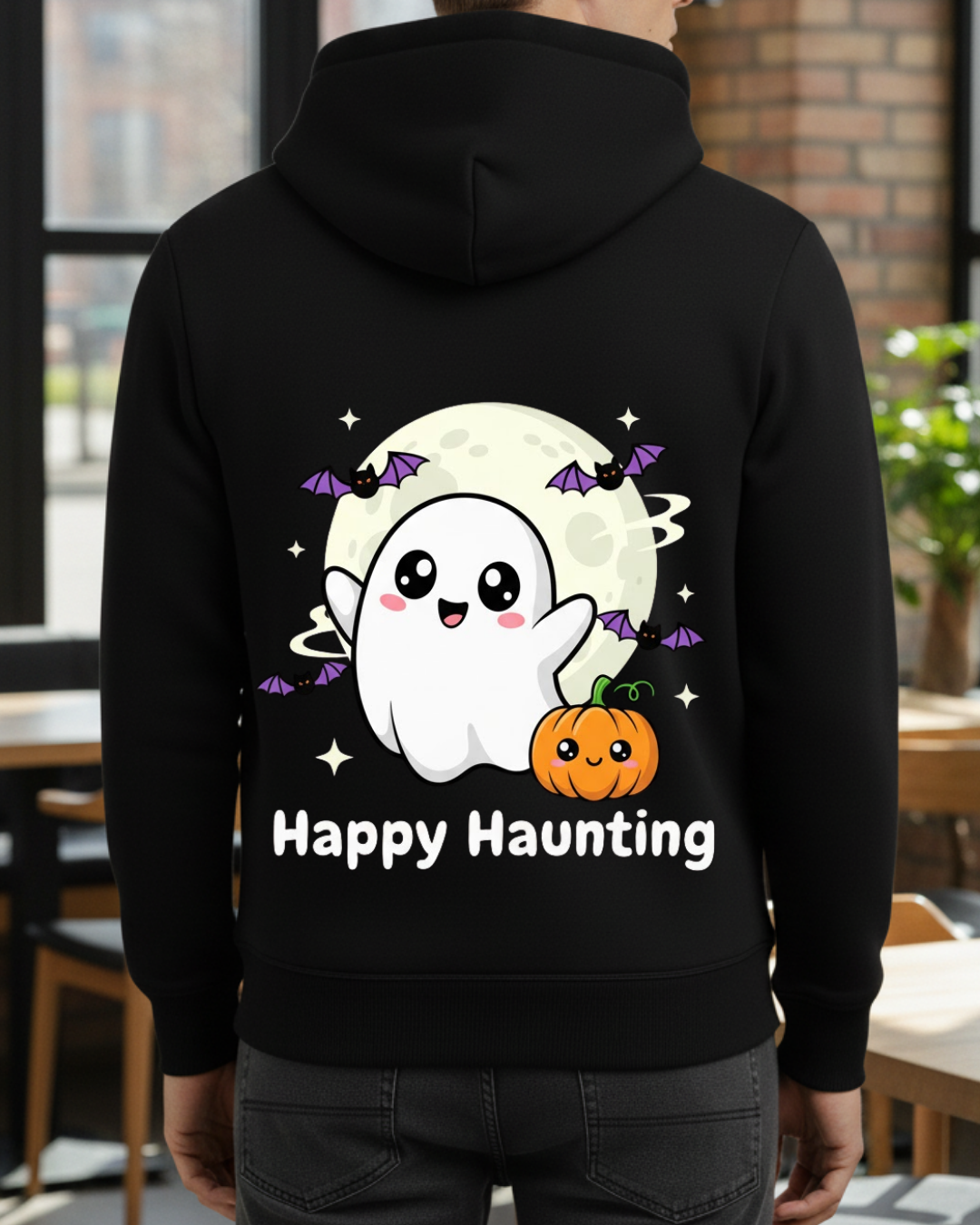 Happy Haunting Baskılı Hallowen Sweatshirt - Görsel 12