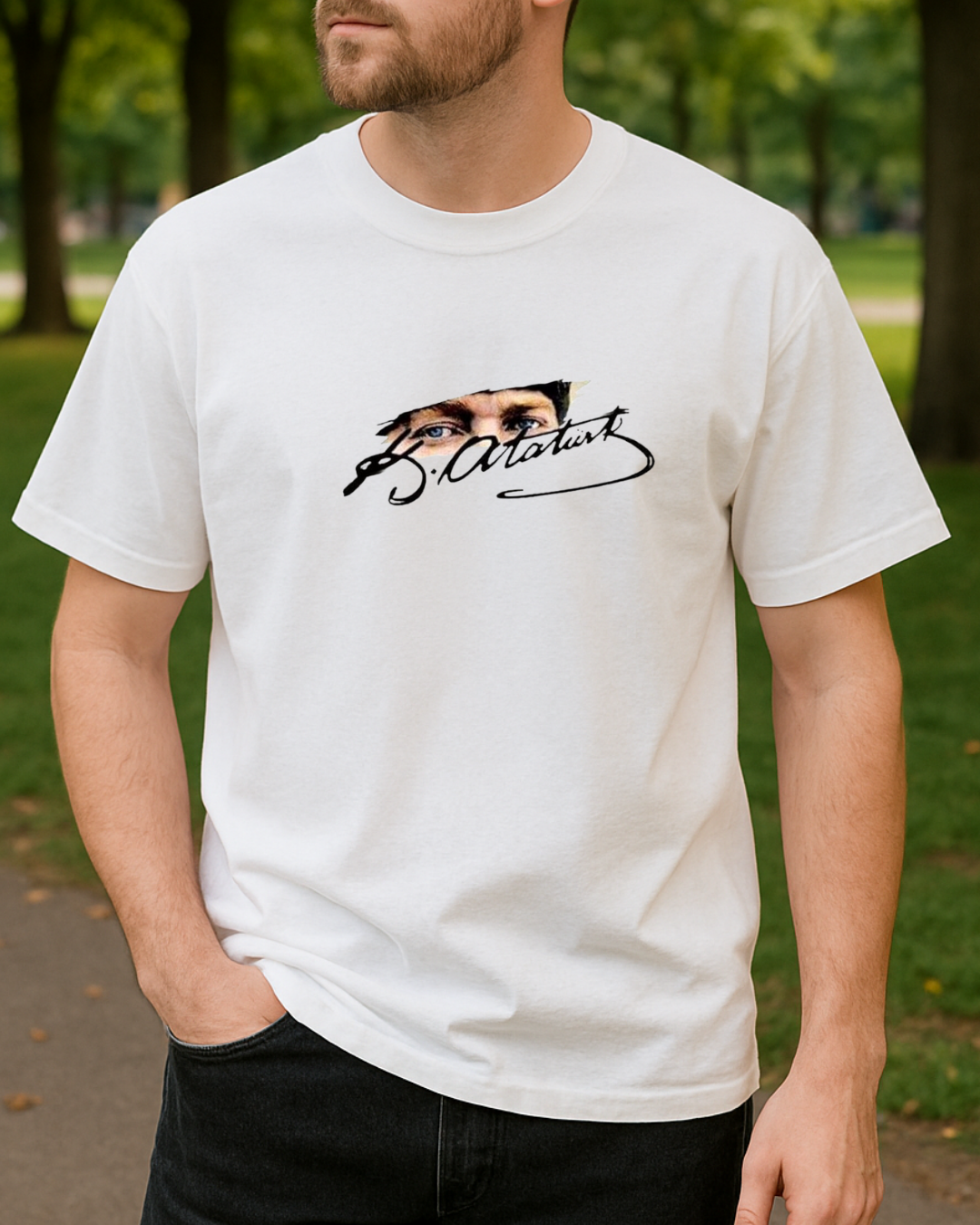 K. Atatürk İmzası ve Gözleri Baskıılı T-Shirt - Görsel 4