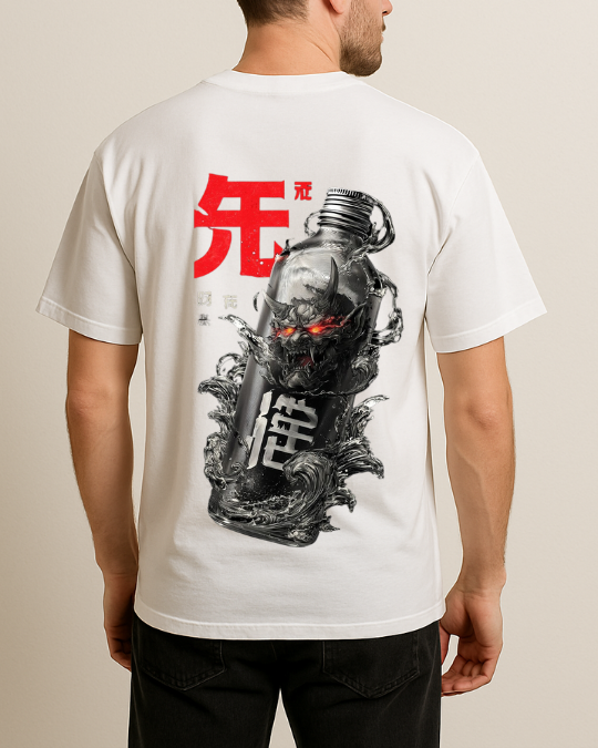 Şişede Şeytan Baskılı T-Shirt